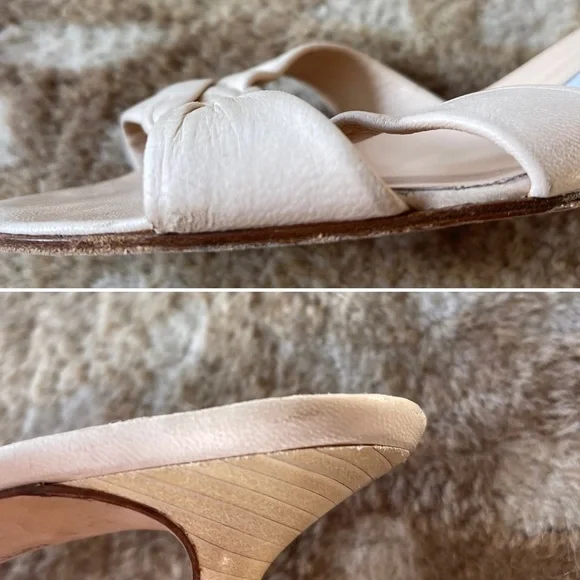 Manolo Blahnik Braided Leather Mule Slide Open Toe Kitten Heel Sandals Sz 37 1/2 - Picture 14 of 15